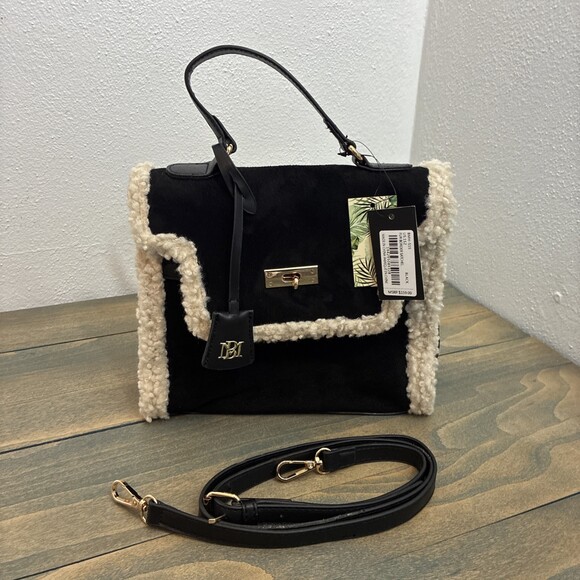 Badgley Mischka Handbags - Badgley Mischka NWT Shearling Faux Fur Satchel Crossbody Black Handbag(ST)